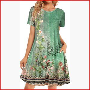 Floral Tshirt Dress with Pockets, Loose Fit Summer Casual Sundress